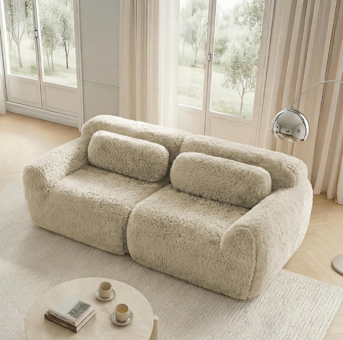 SOFA 2-Sitzer modular rahmenlos Plüsch Light Khaki - Beige, Kunststoff (104/73/204cm) - Meubliv