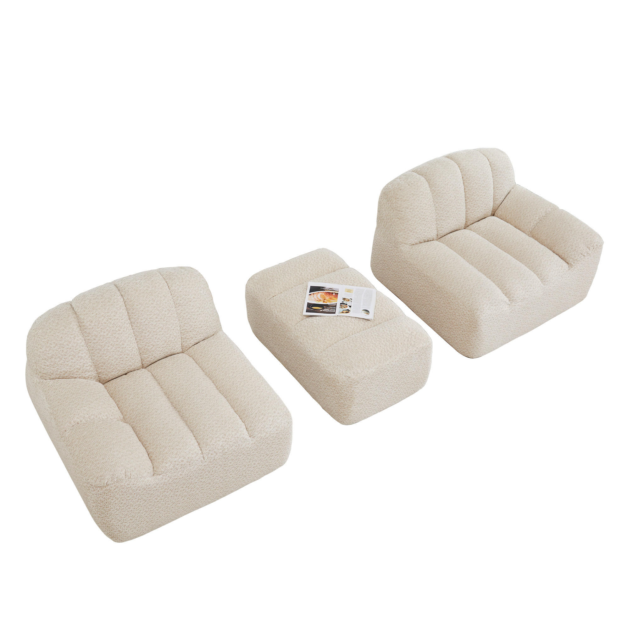 SOFA 210/165/79 cm in Beige-Weiß mit Ottoman und ohne Montage - Beige, Textil (165/79/210cm) - Flora Grace