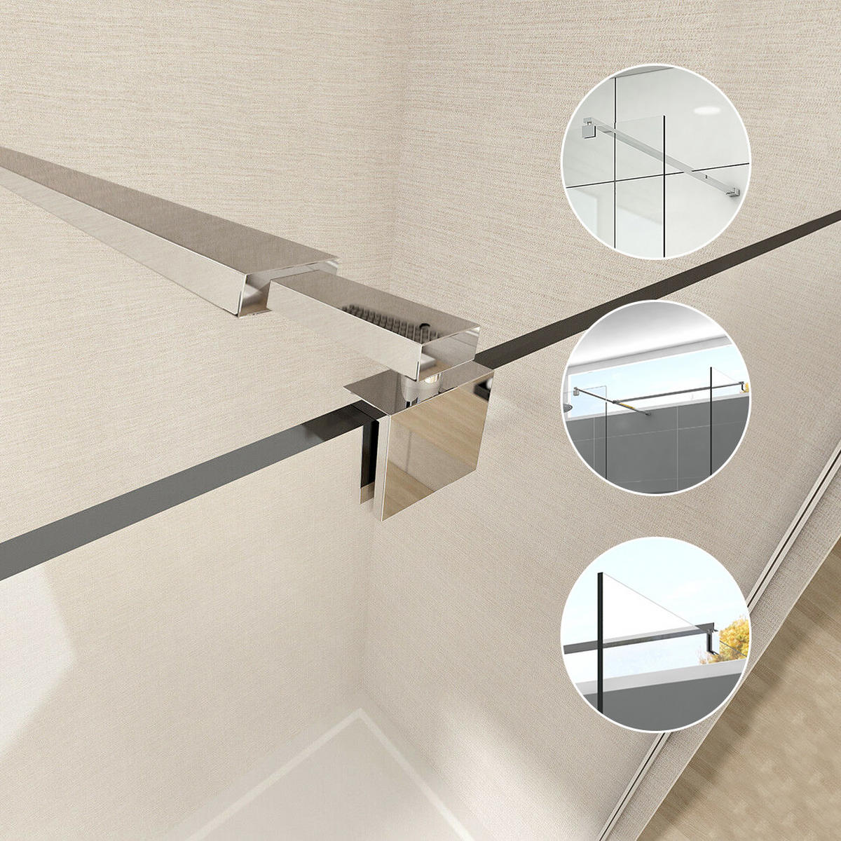 STABILISIERUNGSSTANGE 70–120 cm Edelstahl verchromt für Duschwand 8–10 mm mit 360°-Gelenk - Chromfarben, Metall (4/120cm) - S'AFIELINA