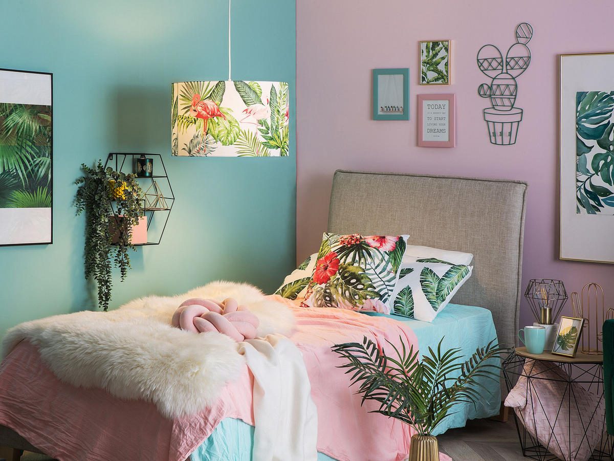 HÄNGELEUCHTE Flamingo 50/50/143 cm - Grün, Textil (50/50/143cm) - Beliani
