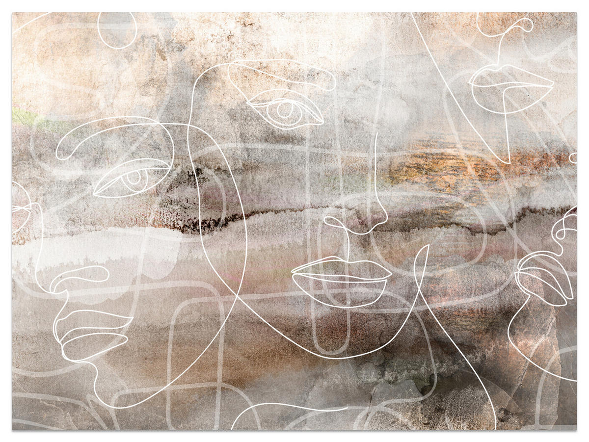 FOTOTAPETE für Wohnzimmer Gesichter Abstraktion Line-Art Modern 200x140 - Beige/Braun, Papier (200/140cm) - Muralo