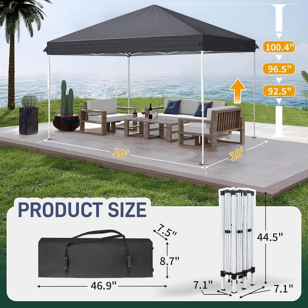FALTPAVILLON 3 x 3 m Anthrazit mit 4 Seitenteilen, Pop-Up One-Touch - Anthrazit, Textil (300/255/300cm)