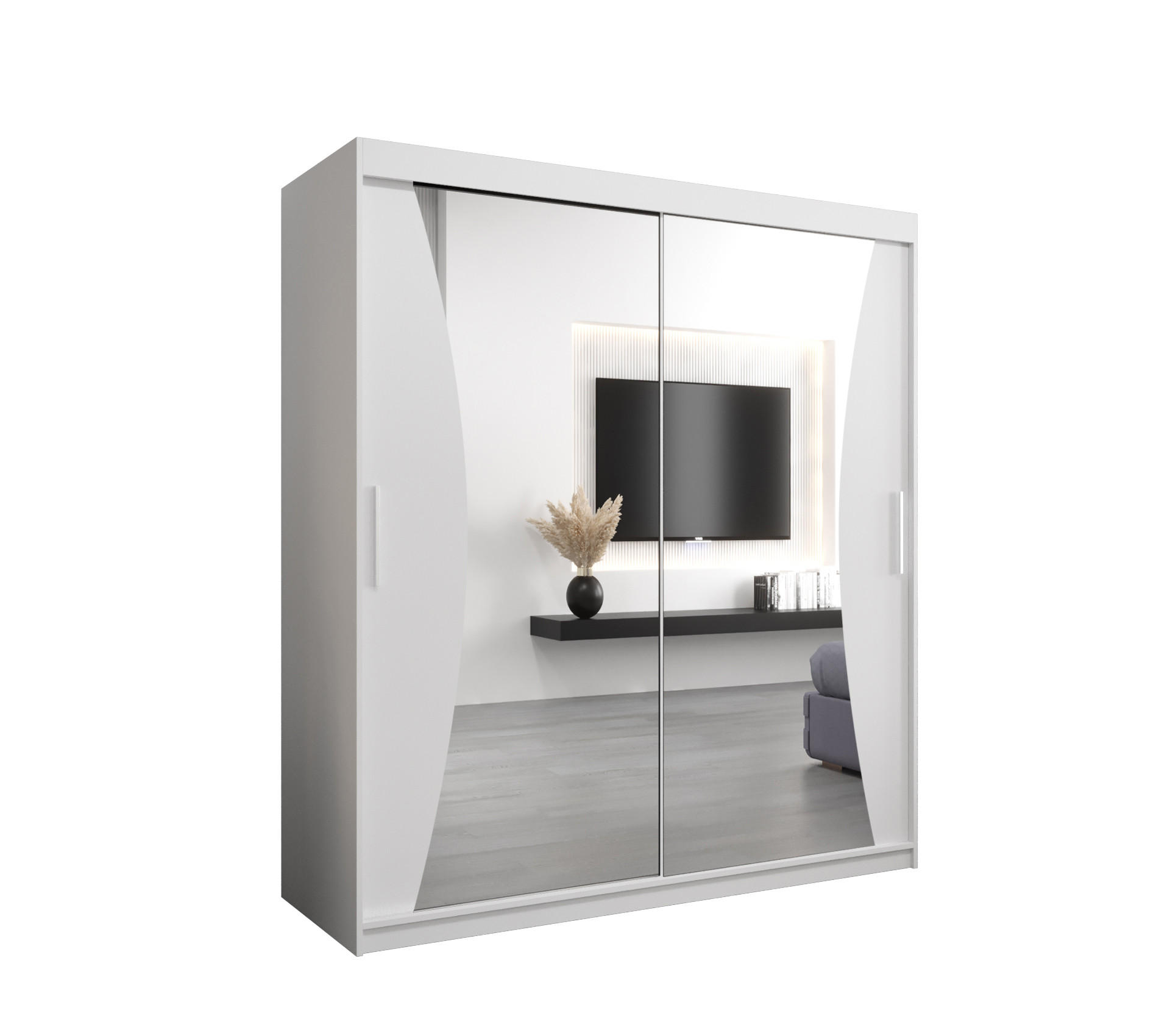 Möbel Kryspol Schwebetürenschrank Weiß, Weiß 180x200x62 cm