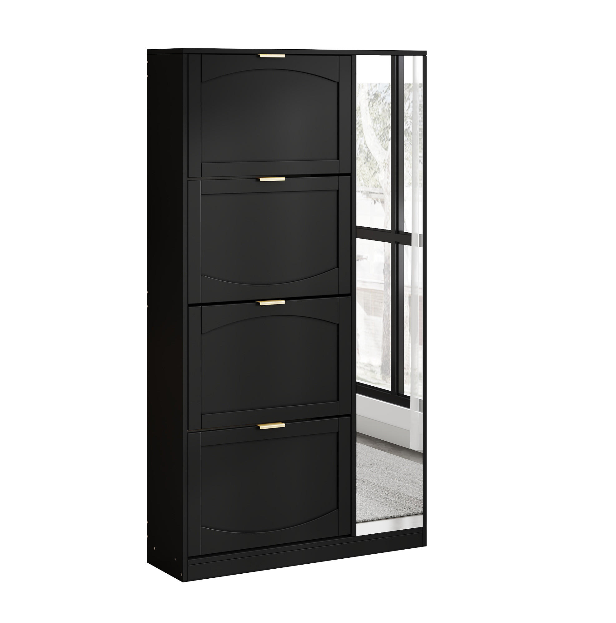 SCHUHSCHRANK mit Spiegel 80x147x24 cm Schwarz - Schwarz, Holzwerkstoff (24/147/80cm) - Beauniv