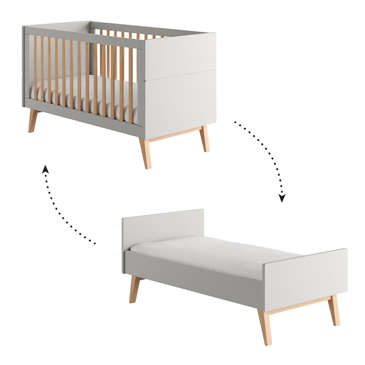 POKOJ PRO MIMINKO 3DÍLNÝ Swing Šedá a dřevo - šedá, kompozitní dřevo (144/89/76cm) - Petits-meubles