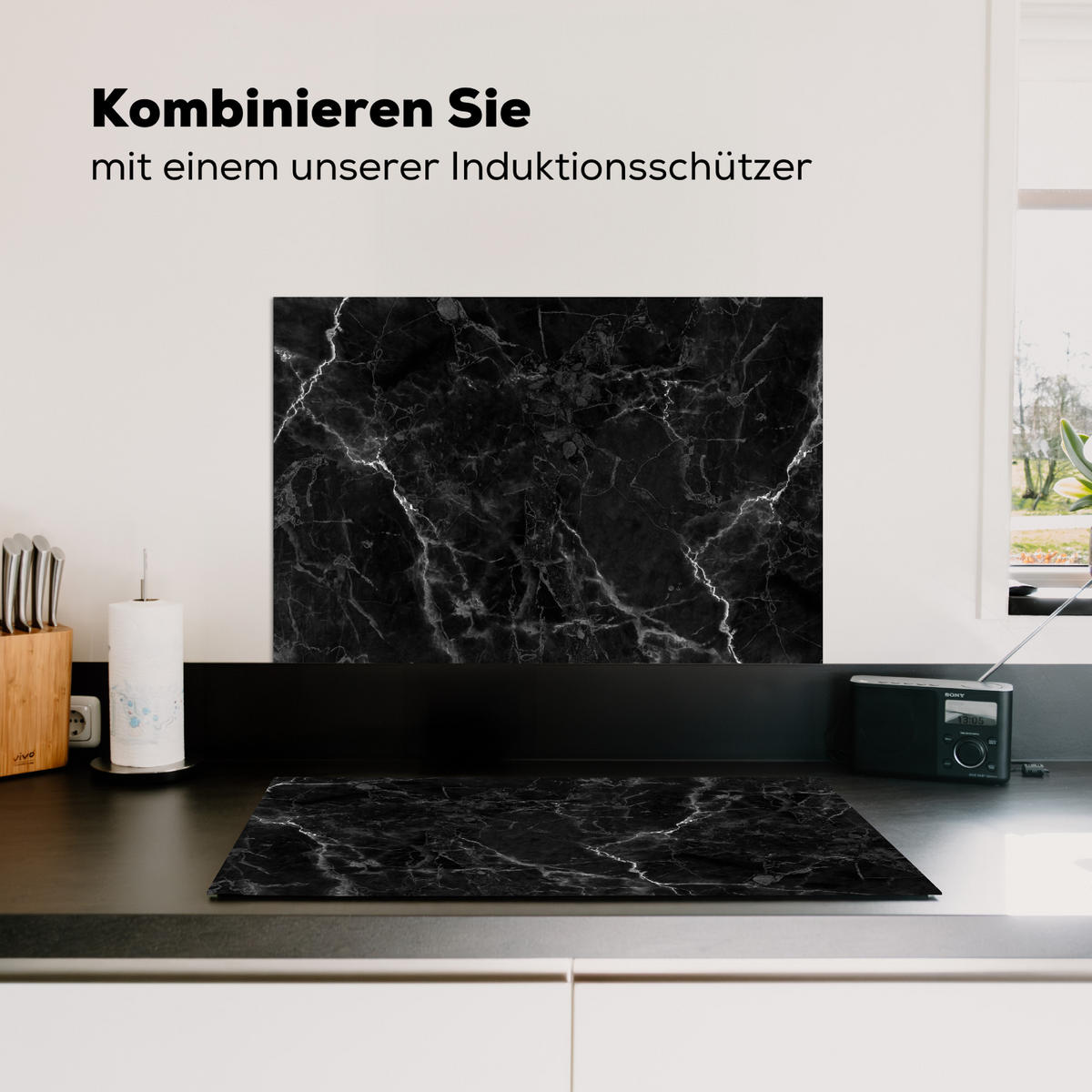 SPRITZSCHUTZ KÜCHE Marmor - Schwarz - Weiß - Textur - Marmoroptik 60x40 cm - Silberfarben, Metall (60/0.3/40cm) - MuchoWow