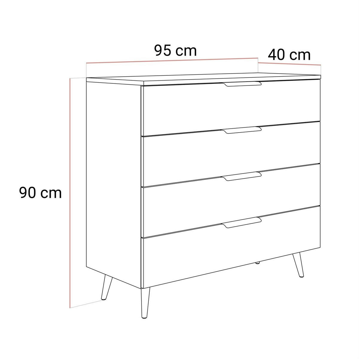 KOMMODE LINA KASCHMIR 95 LED auf hohen Beinen Gold Chrom - Kaschmir, Holzwerkstoff (95/84/40cm) - Lookway