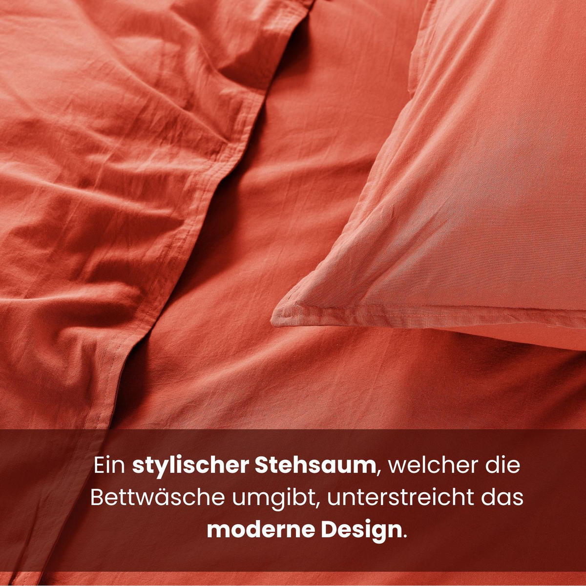 BETTWÄSCHE Stone Washed rot 135/200 cm 100% Baumwolle Used-Effekt mit Stehsaum - Rot, Textil (135/200cm) - wometo