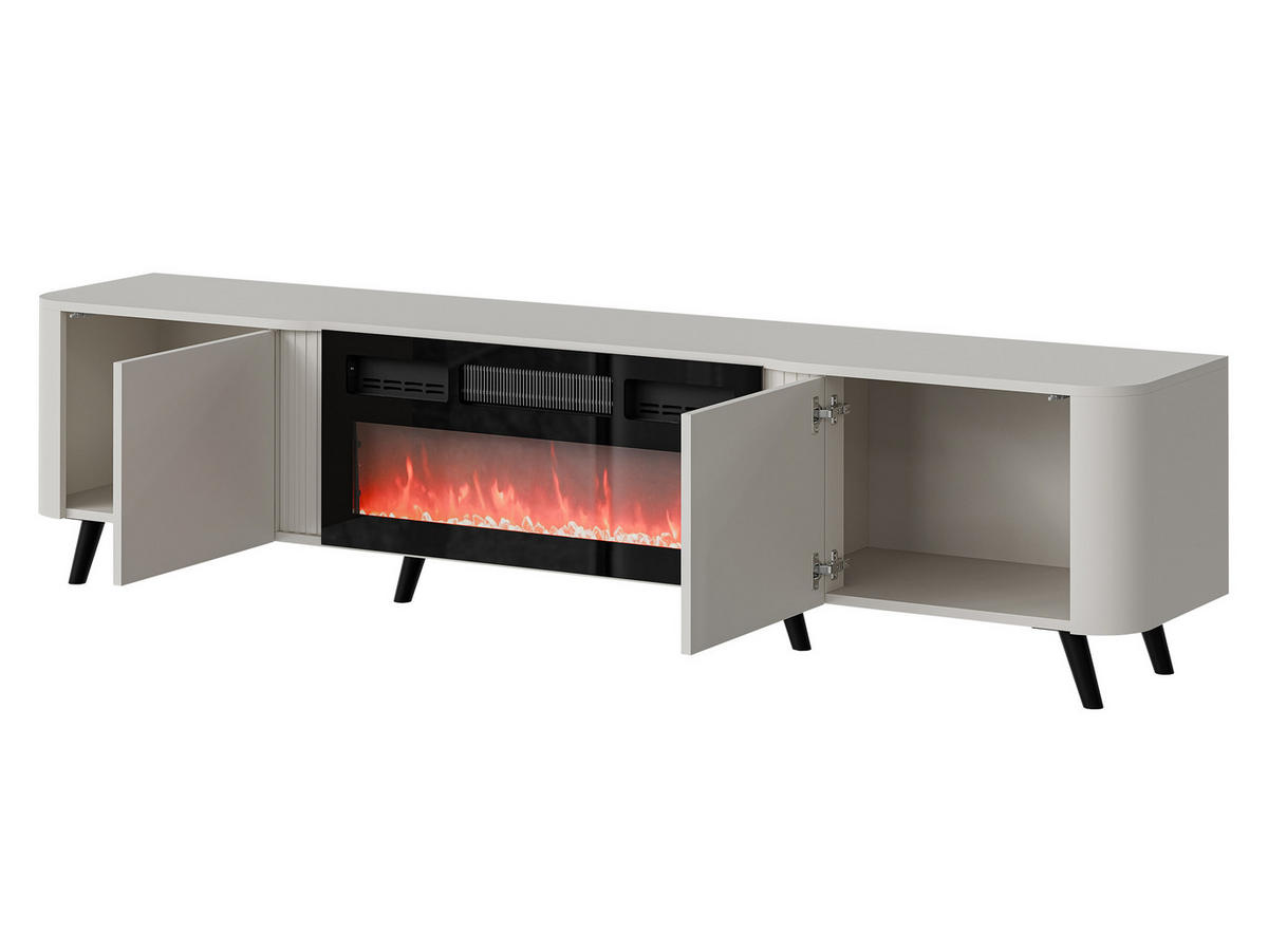 TV-LOWBOARD Volare 200 EF mit Kamin - Nussbaumfarben/Schwarz, Holzwerkstoff/Kunststoff (200/49/39cm) - MIRJAN24
