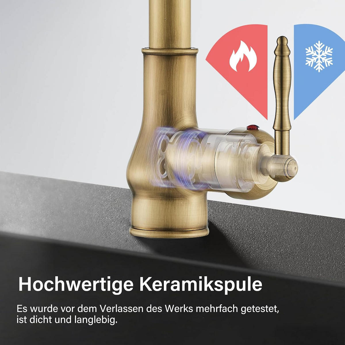 KÜCHENARMATUR im Antik-Stil mit Ausziehfunktion, goldfarben, 58 x 26 x 8 cm - Goldfarben, Metall (58/8/26cm) - Vallsero