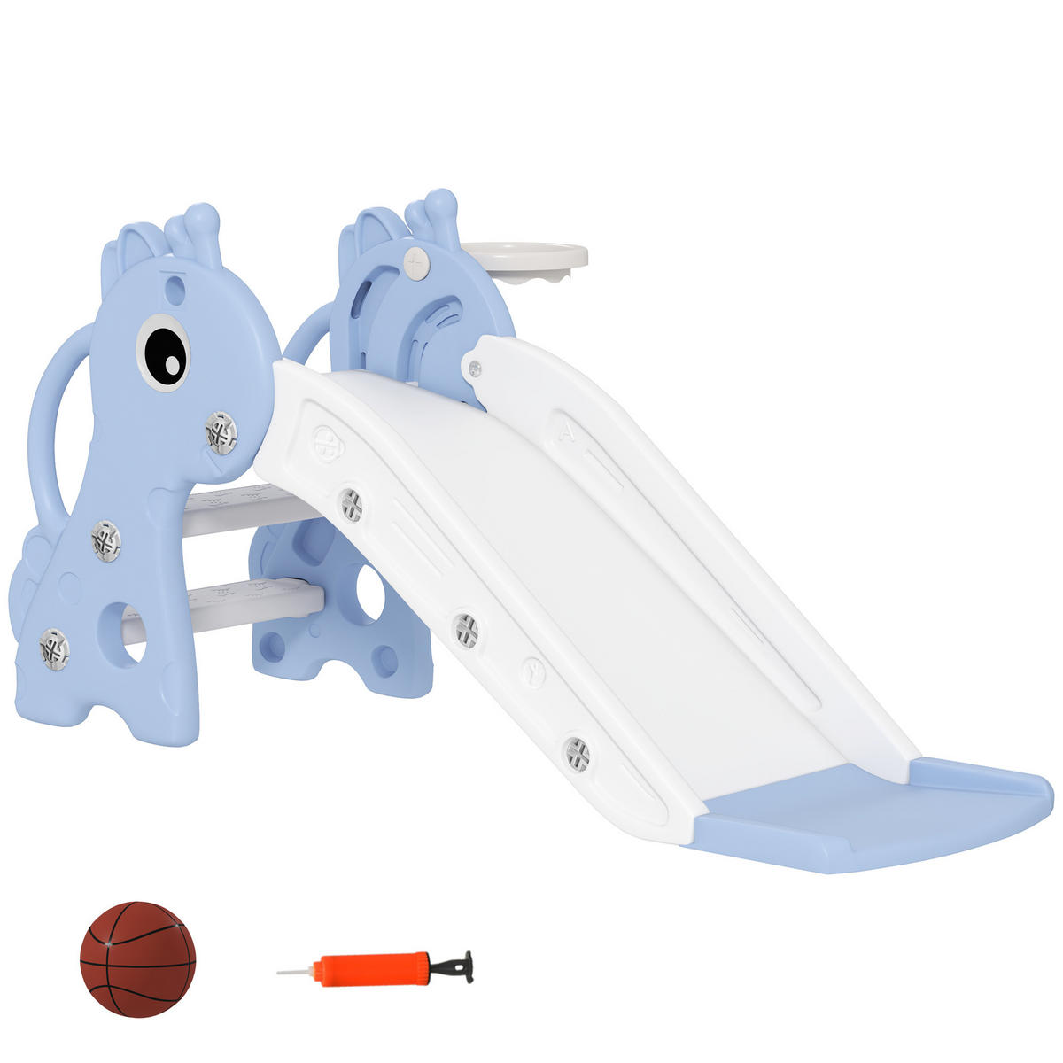 KINDERRUTSCHE DE-17982 3-in-1 mit Basketballkorb & Kletterelement Blau - Blau, Kunststoff (51.5/52/106cm) - ComfortXL