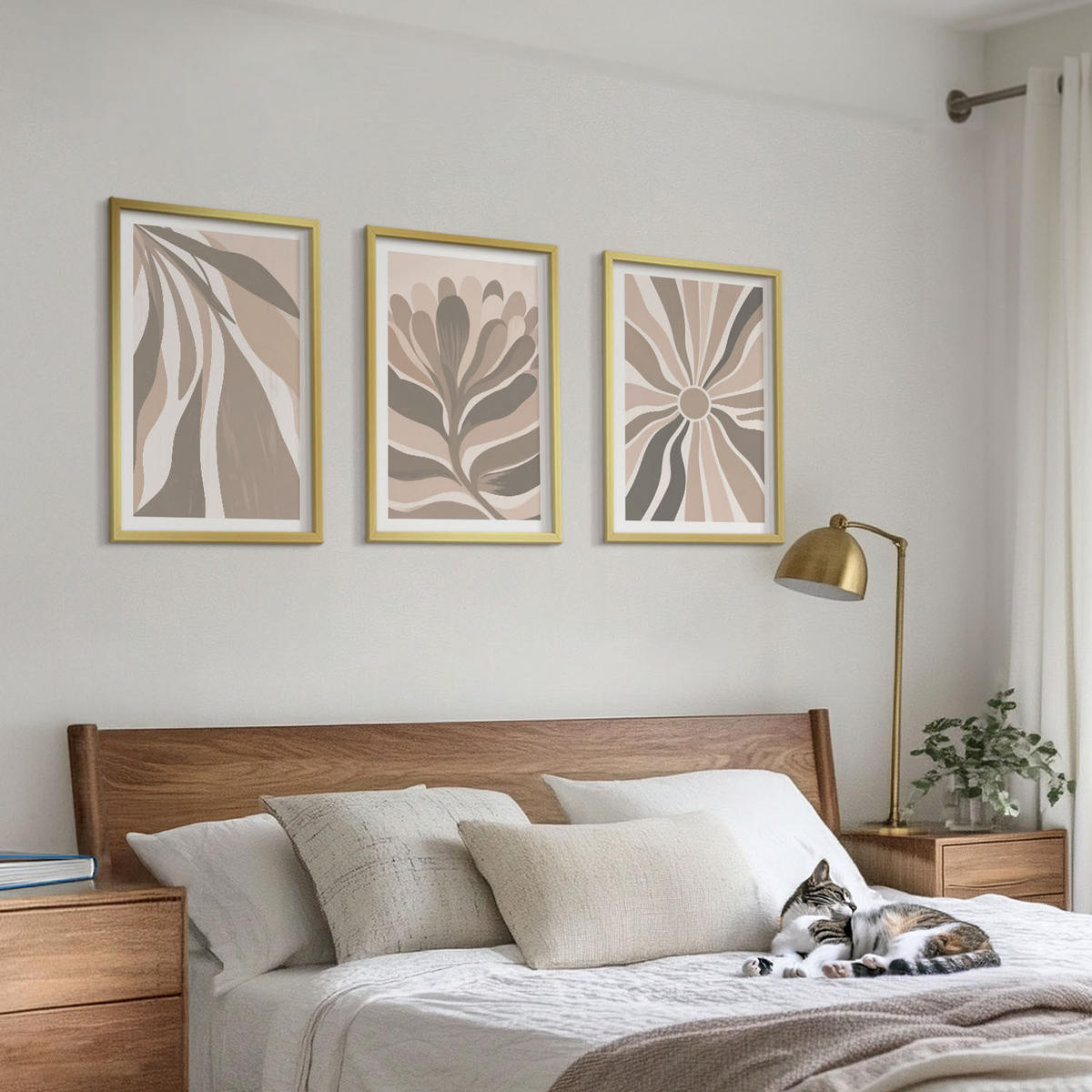 BILDER SET 3er Set - 40x60 cm Goldrahmen - Abstrakte Pflanzenmuster - Goldfarben, Kunststoff (40/60cm) - TULUP