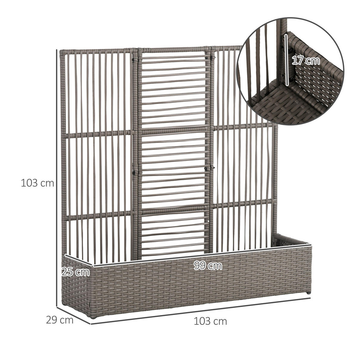 HOCHBEET PE-Rattan Stahl Grau - Grau, Kunststoff (29/103/103cm) - Outsunny
