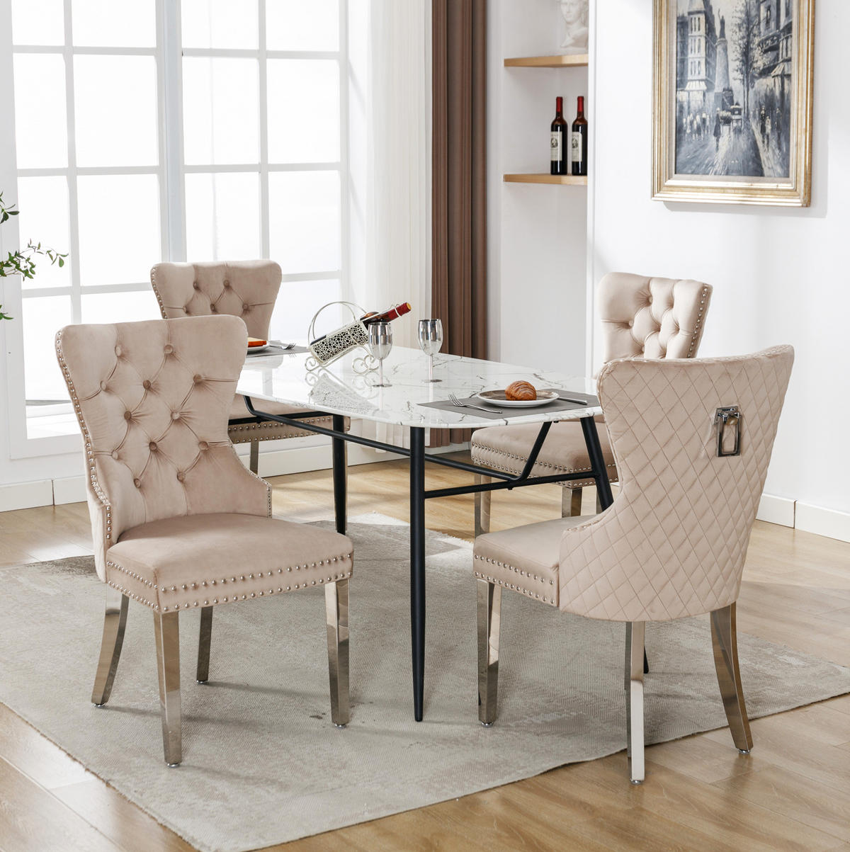 ESSZIMMERSTUHL gepolstert 62,5 x 94,5 cm Samt Beige - Beige, Metall (62.5/94.5/53.1cm) - Meubliv