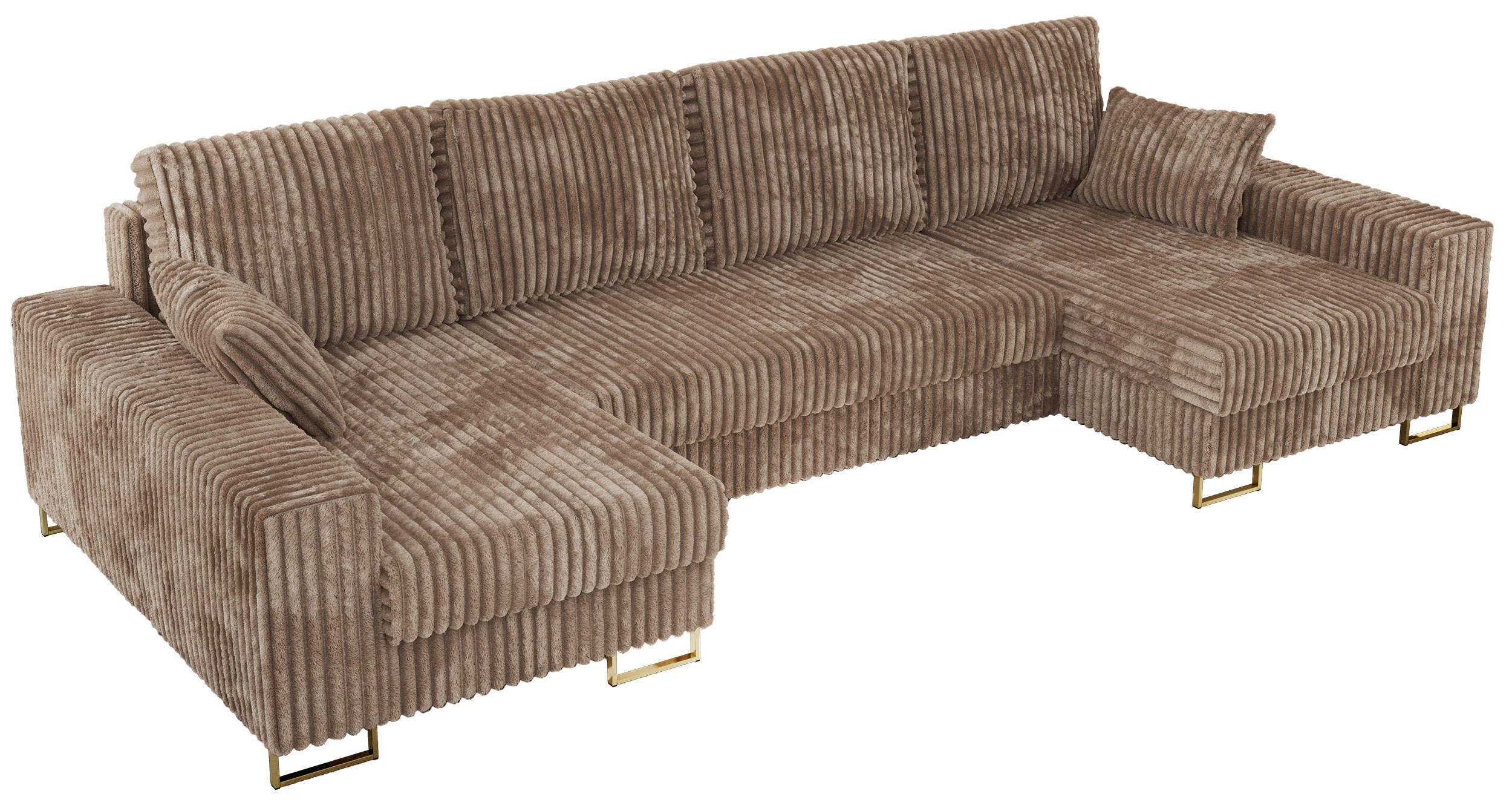 WOHNLANDSCHAFT DORIAN U Cord Braun - Goldfarben/Braun, Textil/Metall (312/95/138cm) - MKS