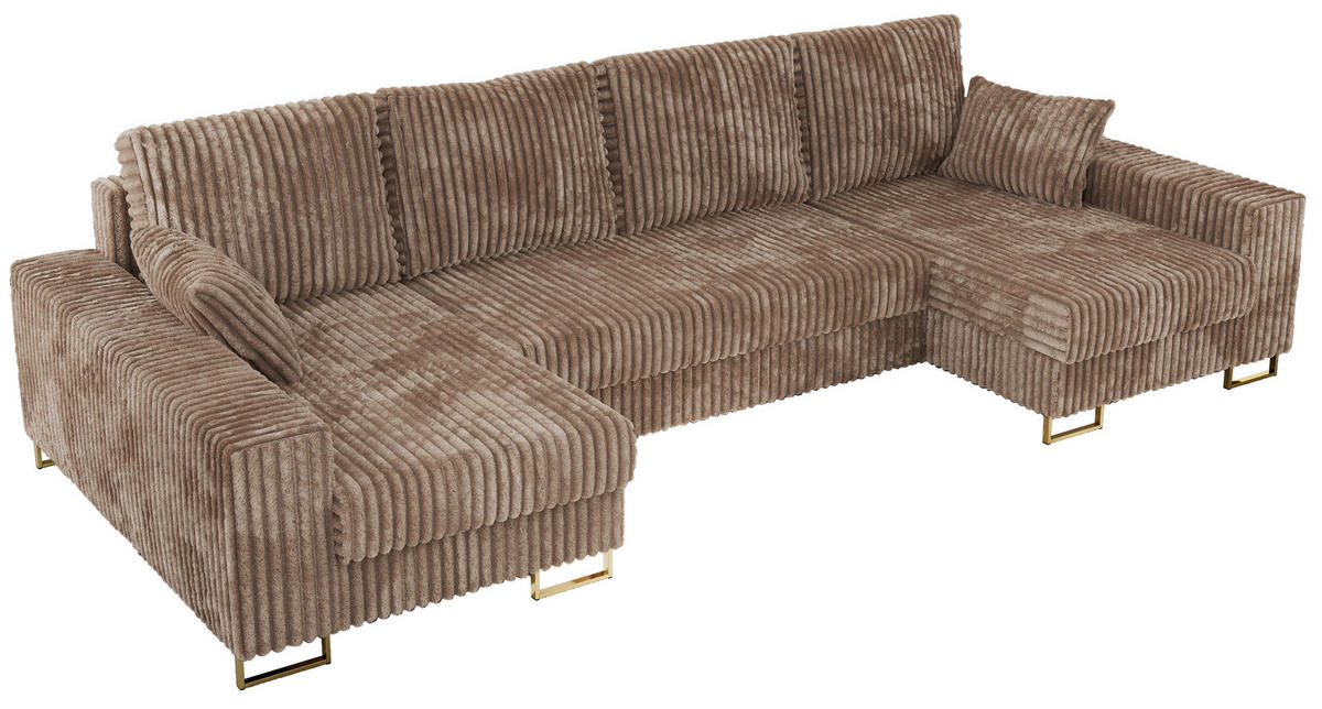 WOHNLANDSCHAFT DORIAN U Cord Braun - Goldfarben/Braun, Textil/Metall (312/95/138cm) - MKS