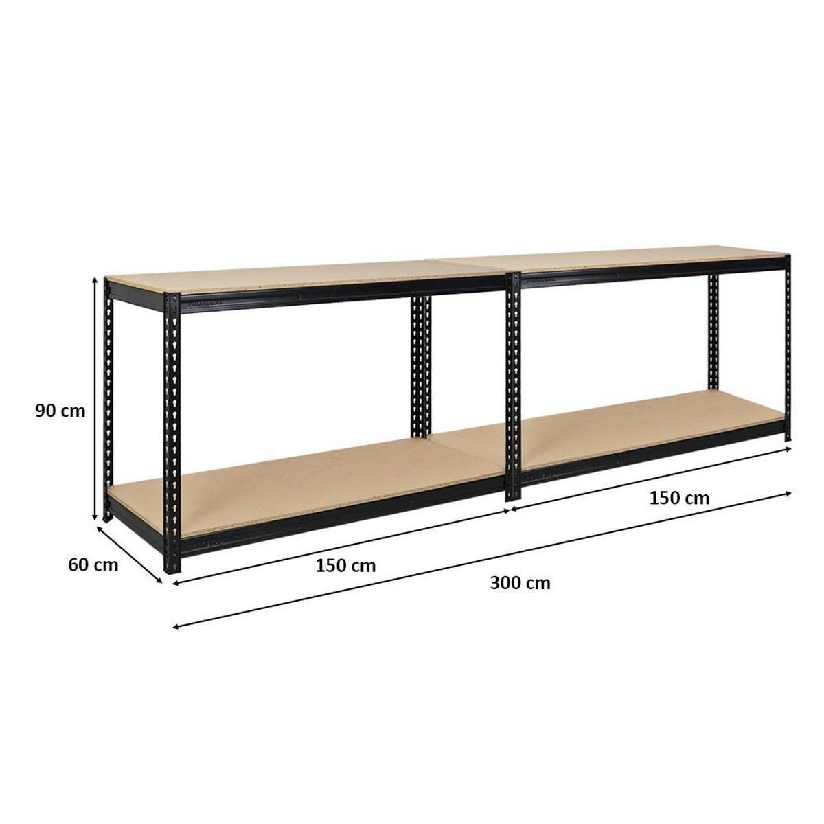 WERKBANK Strong Beast 5er-Set mit 5x 90x150x60 cm Fachlast 500 kg Schwarz - Schwarz, Metall (750/90/60cm) - PROREGAL
