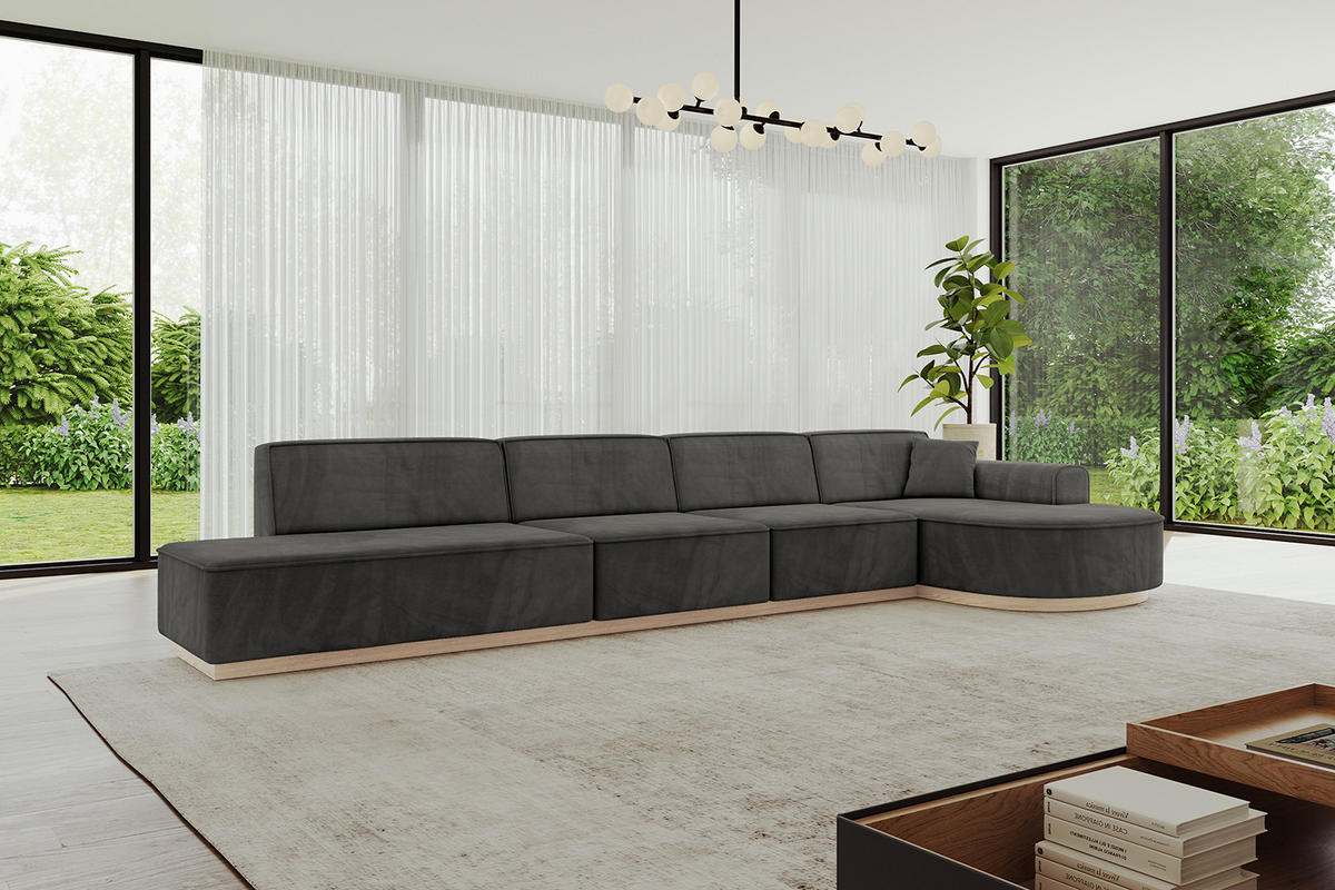 ECKSOFA Ottomane Rechts ARRIO-L3 - 413x171x83 cm Dunkelgrau - Dunkelgrau, Holzwerkstoff/Textil (413/171cm) - ALTDECOR