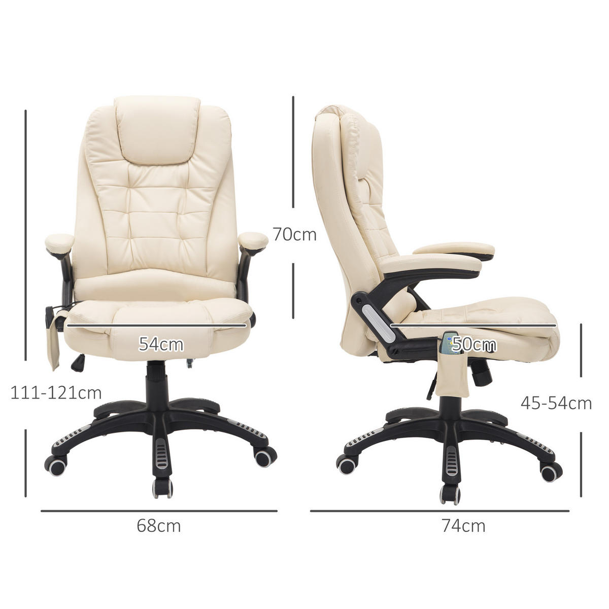 CHEFSESSEL 54/44-54 cm Beige aus Bonded Leather mit Massagefunktion und Wärmefunktion - Beige, Kunststoff (68/121/62cm) - OKMYHOME