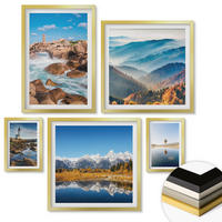 WANDBILDER 5er Set - 50x50 cm & 20x30 cm & 40x60 cm Goldrahmen - Ausblicke auf die Natur, Leuchtturm, Berge - Goldfarben, Kunststoff (40/60cm) - ArtPrintCave