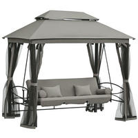 HOLLYWOODSCHAUKEL DE-06976 3-Sitzer, mit Seitenwänden & Moskitonetz, Liegefunktion Grau - Dunkelgrau, Metall (256/248/172cm) - ComfortXL
