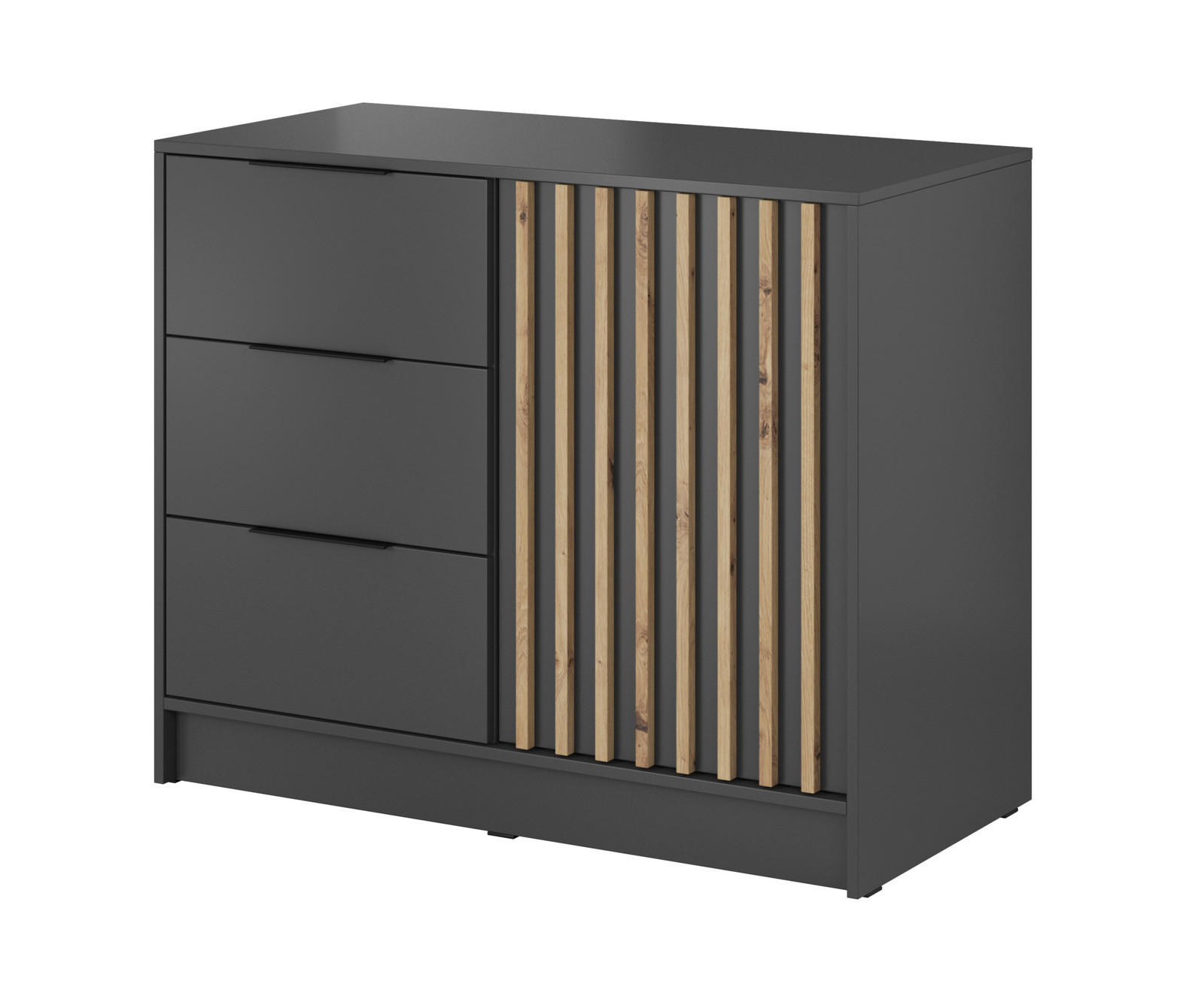 KOMMODE Stilo 105 cm in Graphit + Eiche Artisan Lamellen - Schwarz/Graphitfarben, Holz/Holzwerkstoff (105/86/45cm) - Ravio