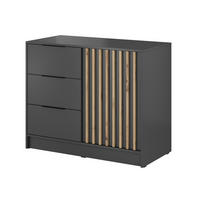 KOMMODE Stilo 105 cm in Graphit + Eiche Artisan Lamellen - Schwarz/Graphitfarben, Holz/Holzwerkstoff (105/86/45cm) - Ravio