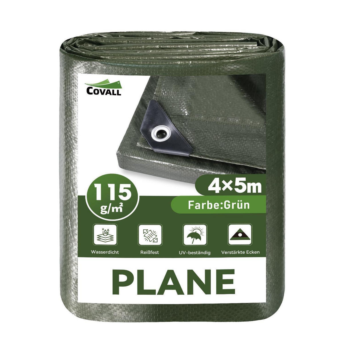 ABDECKPLANE 4 x 5 m Grün 115g/m² Wasserdicht UV-beständig - Grün, Kunststoff (38/28/8cm)