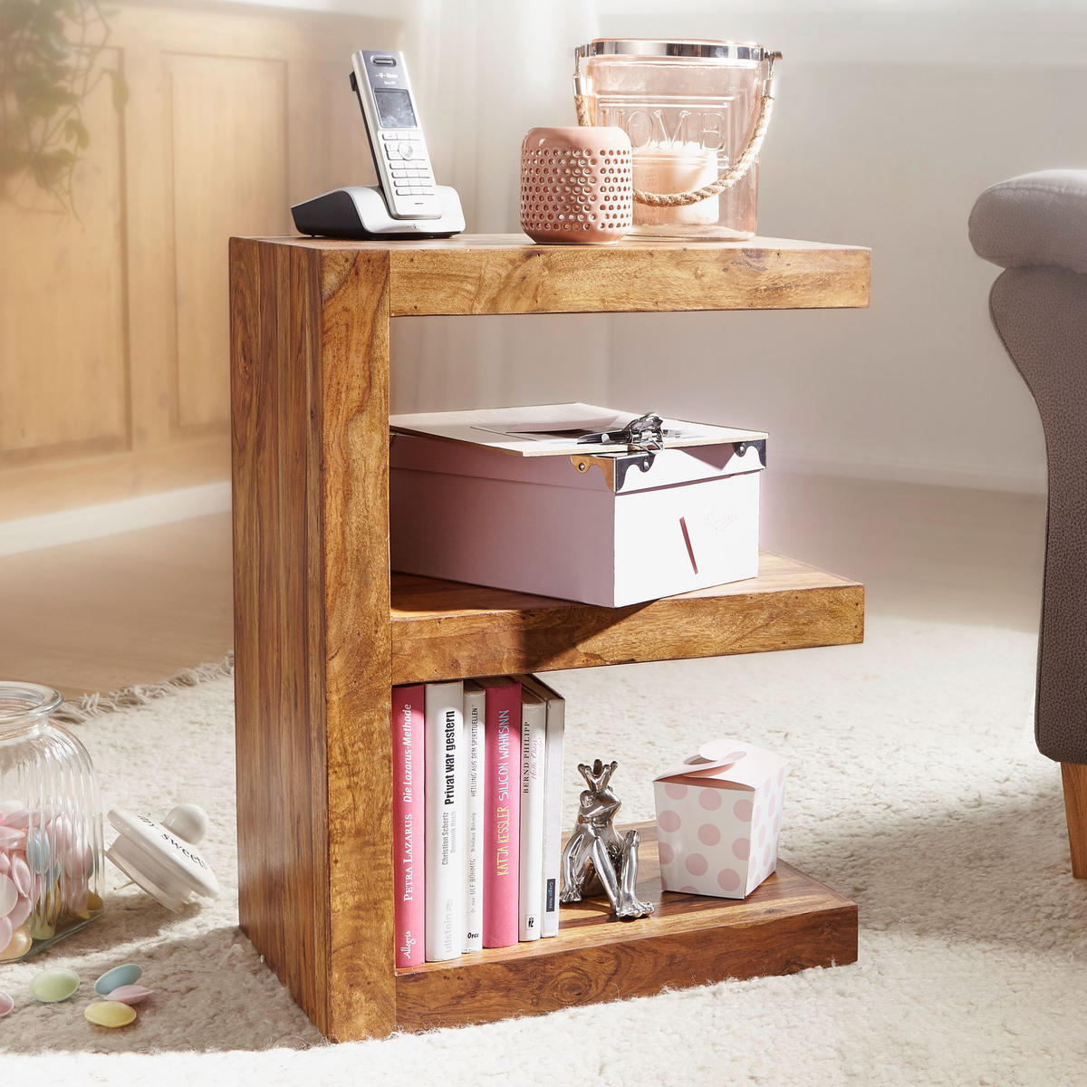 BEISTELLTISCH Massivholz E-Konstruktion Cubeform Handgefertigt NAKO, Braun 45x30x60 cm - Braun, Holz (30/45/60cm) - KADIMA DESIGN