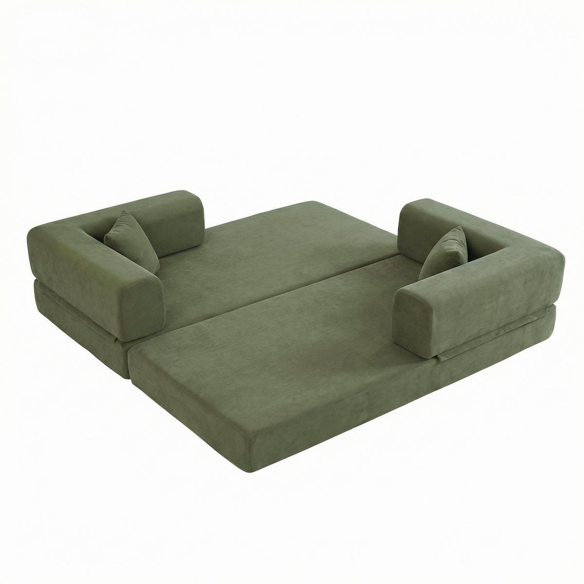 PODNA SOFA s cilindričnim naslonom za leđa, sklopiva, tkanina corduroy - Zelena - zelena, tekstil (100/70/200cm) - KOMHTOM