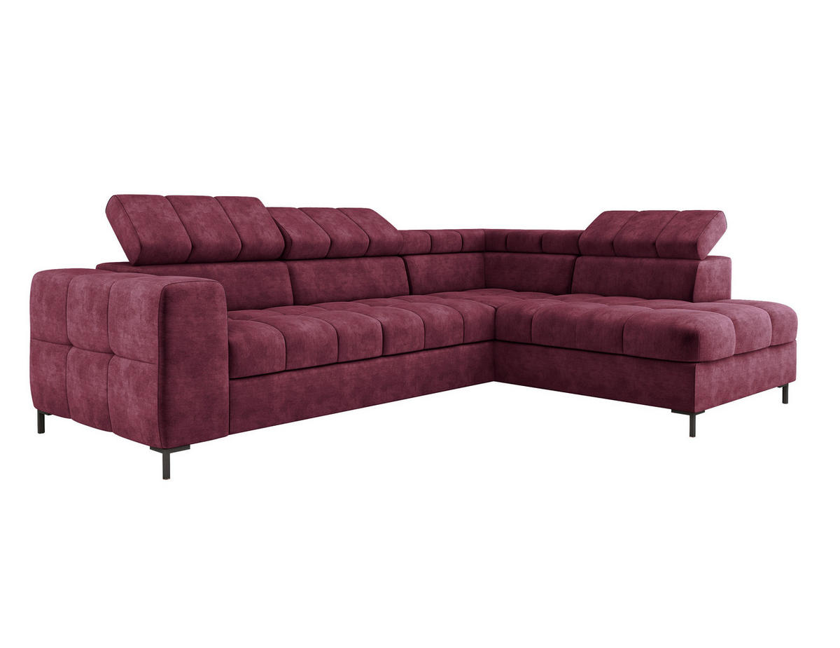ECKSOFA PABLO CLOUD L‑förmig mit Bett, Bettkasten, verstellbaren Kopfstützen, weichen Metallfüßen, freistehend, LINKS, 201x270x97 cm Bordeaux - Bordeaux, Holz/Textil (201/270cm) - DomoHome