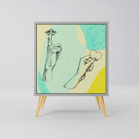SIDEBOARD BODY LANGUAGE, Grau, 57,5x42x75,5 cm, Goldfarbene Metallfüße - Goldfarben/Multicolor, Holzwerkstoff/Metall (57.5/75.5/42cm) - SpaceRebels