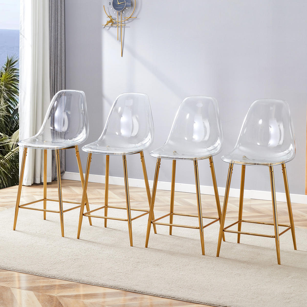 BARHOCKER DE-36582 4er Set mit transparenter Sitzschale Gold - Goldfarben, Kunststoff (45/102/51cm) - ComfortXL