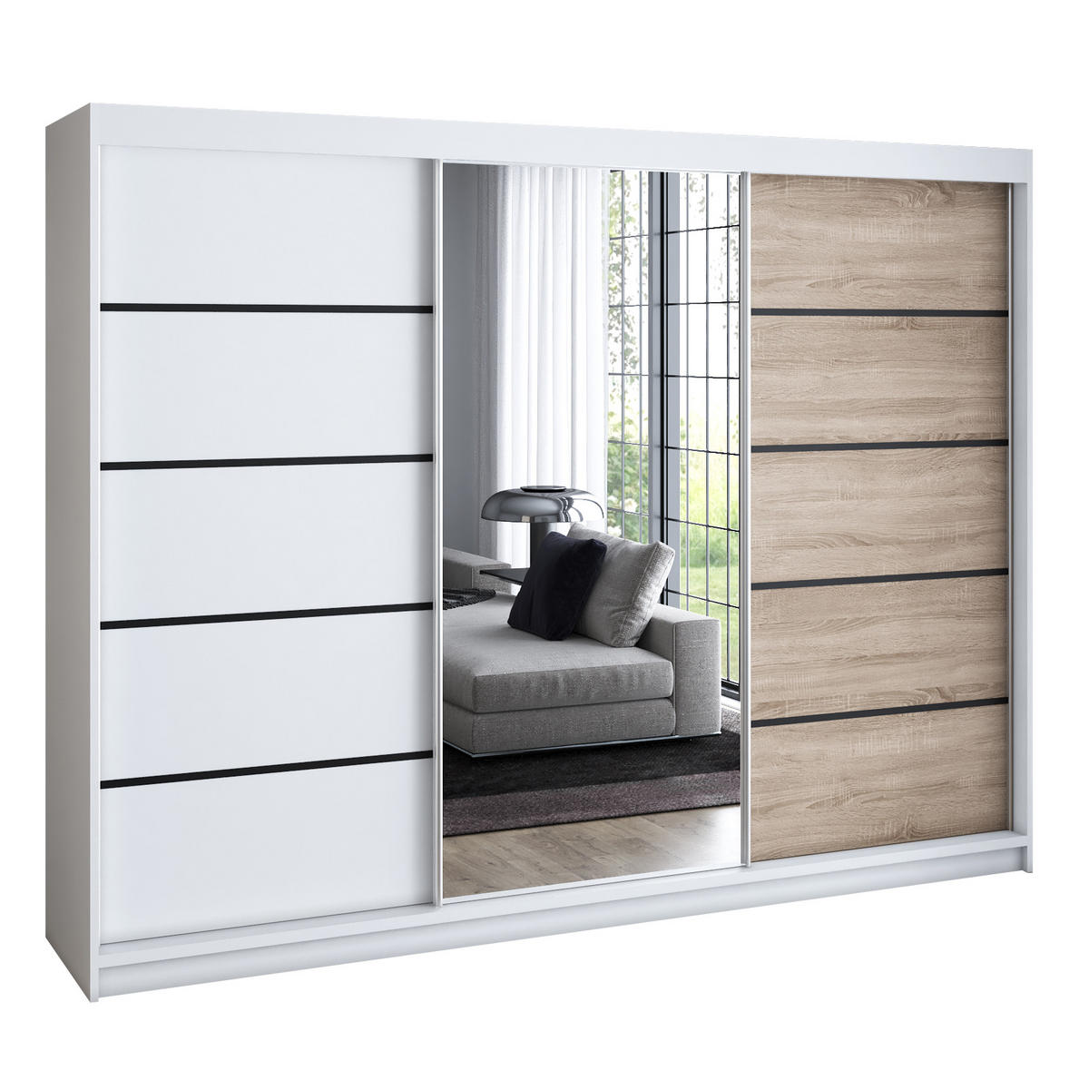 SCHWEBETÜRENSCHRANK 200 cm VILANO 2 Farbe: Weiß, Weiß, Sonoma - Weiß/Braun, Holzwerkstoff (200/215/59.5cm) - A&J MöbelLand