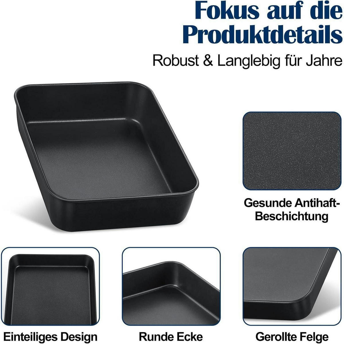 BACKFORM Edelstahl Antihaft 23,8 x 18 x 5 cm - Schwarz, Metall (23.8/5/5cm)