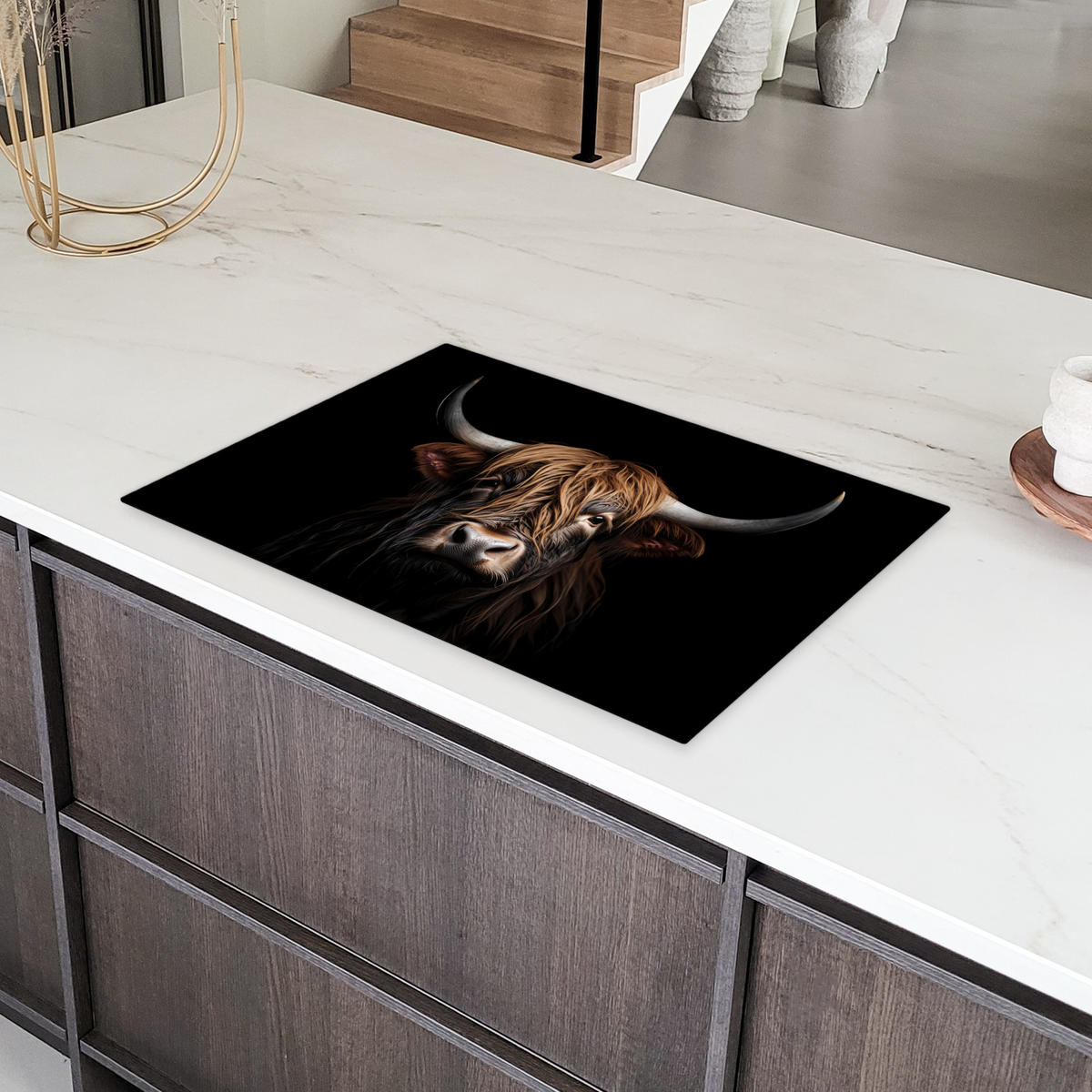 HERDABDECKPLATTE Schottischer Highlander - Porträt - Schwarz - Tier Ceranfeldabdeckung 78x52 cm - Braun, Kunststoff (78/52/0.2cm) - MuchoWow