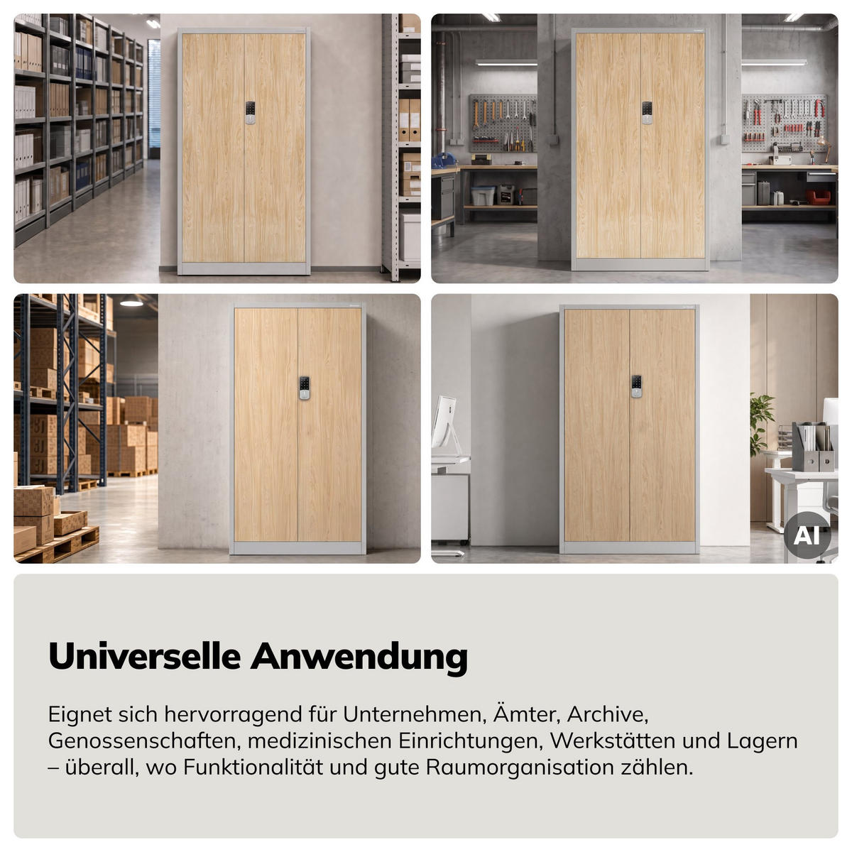 BÜROSCHRANK mit Zahlenschloss DANIEL 185x90x40 cm - Grau/Sonoma Eiche, Metall (90/185/40cm) - Jan Nowak