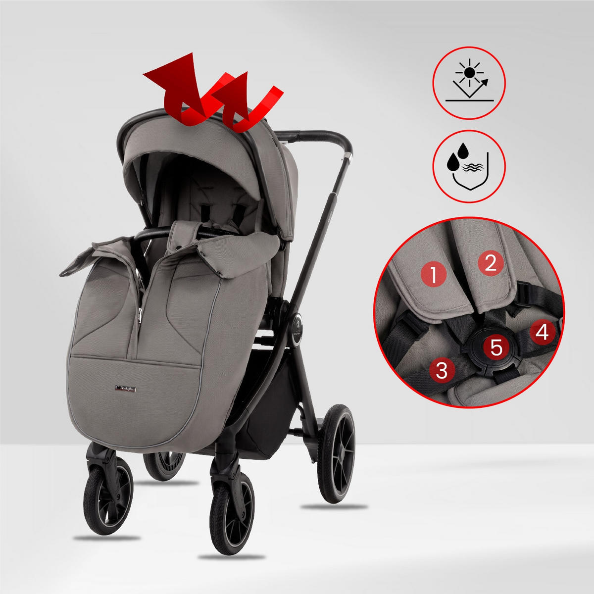 KINDERWAGEN Gavia 3in1 Grau Babywanne, Buggy Sportsitz, Babyschale I-Size - Schwarz/Grau, Textil/Metall (58/99cm) - BabyLux