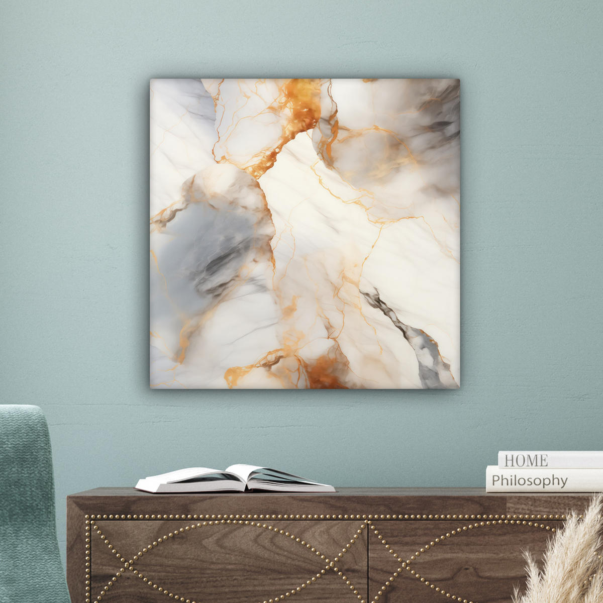 LEINWANDBILD Marmor - Grau - Gold 50x50 cm - Weiß, Textil (50/50cm) - MuchoWow