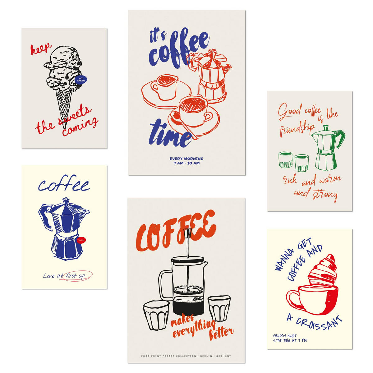 POSTER Set Mit 6 Von Lebensmitteln & Essen Im Pop Art In Pastelltönen A3 & A4 Rahmenlos - Klar, Papier (29/3cm) - Nacnic