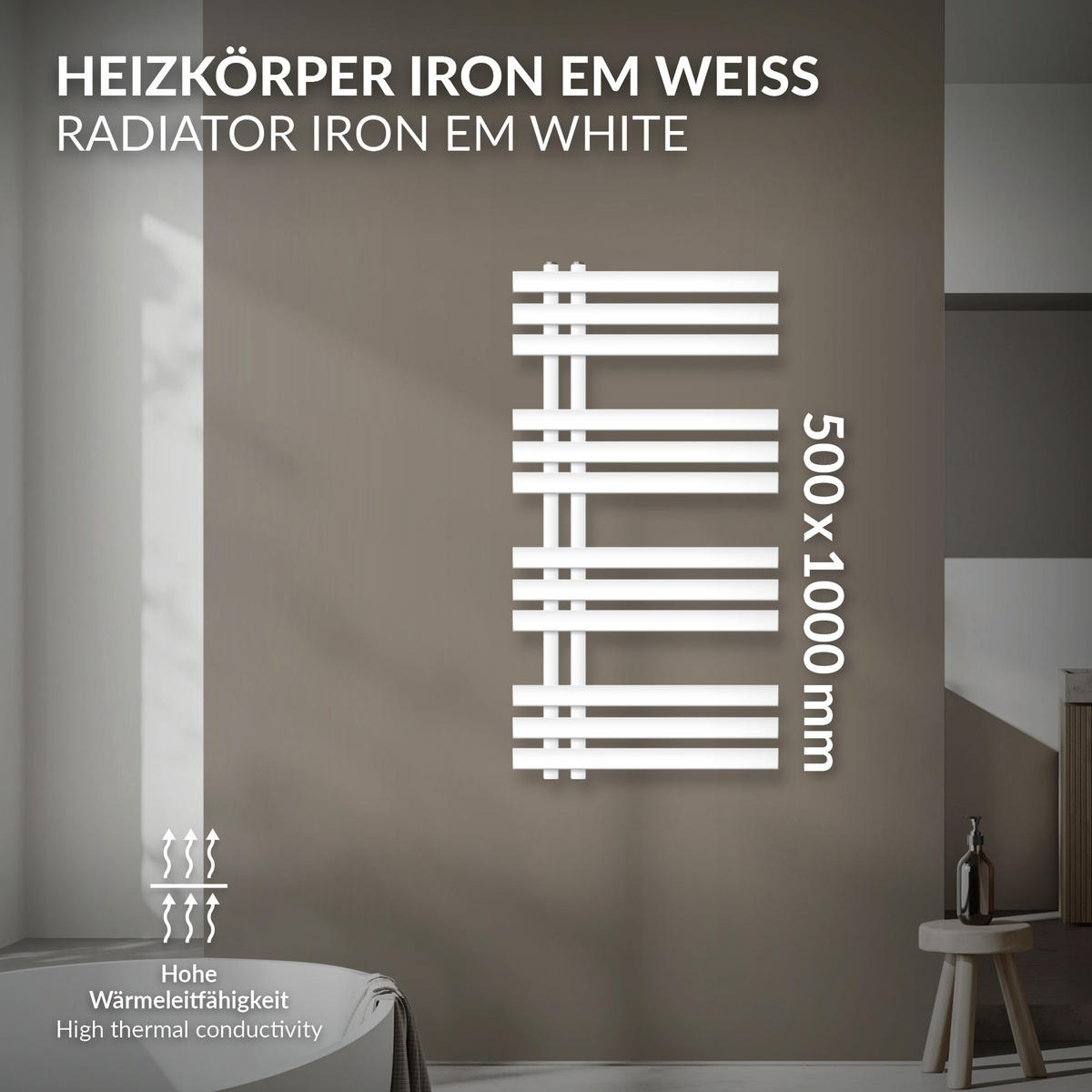 KOUPELNOVÝ radiátor Iron EM 500x1000 bílý - bílá, kov (50/100/3cm) - LuxeBath