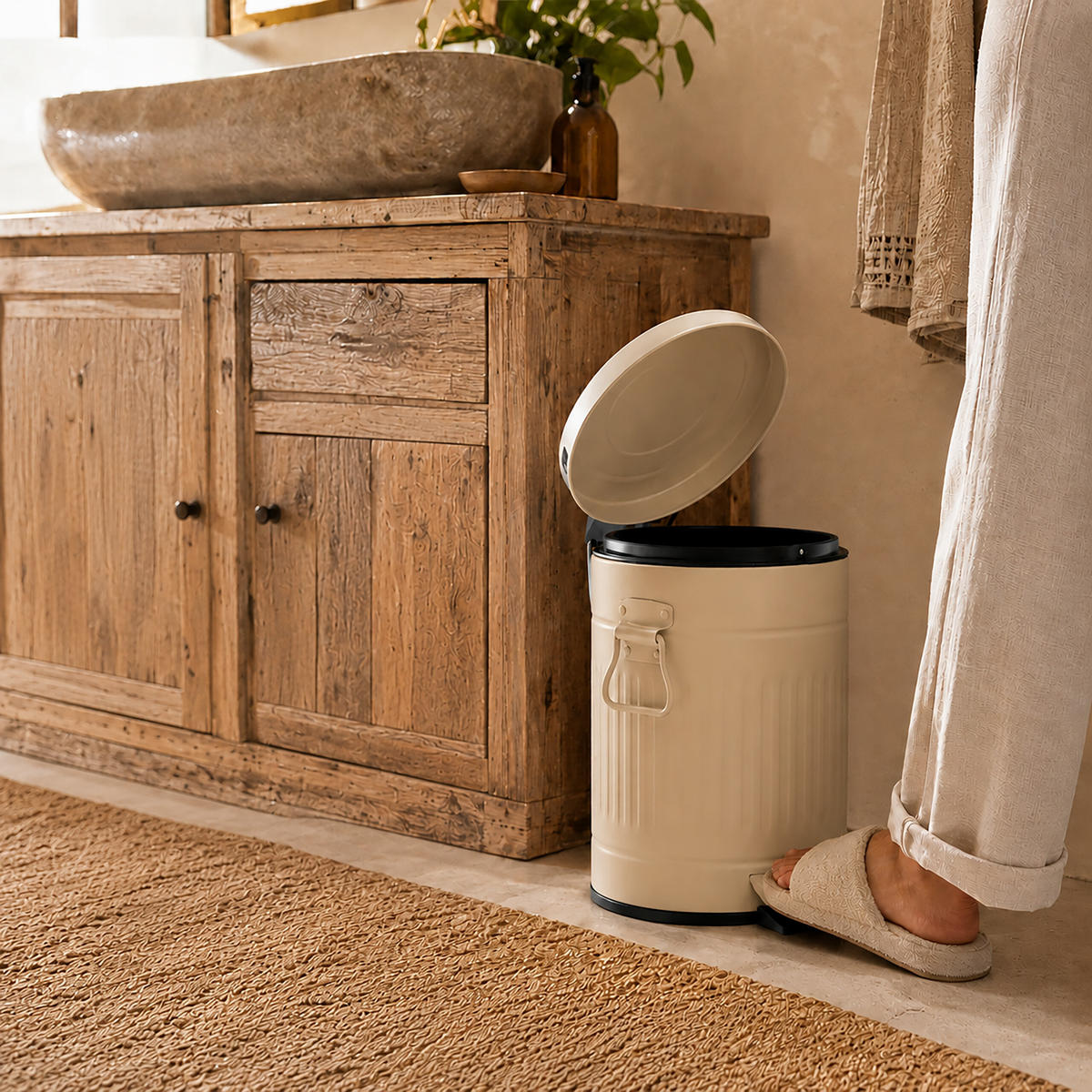 MÜLLEIMER Beige Tretpedal 20 l - Beige, Kunststoff/Metall (29.5/47/29.5cm) - Relaxdays