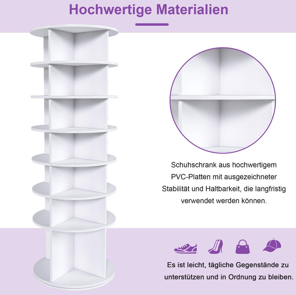 SCHUHREGAL 60/60/184 cm mit 360°-Drehfunktion und 7 Ebenen, platzsparend, Weiß - Weiß, Holzwerkstoff (60/184/60cm) - Redom