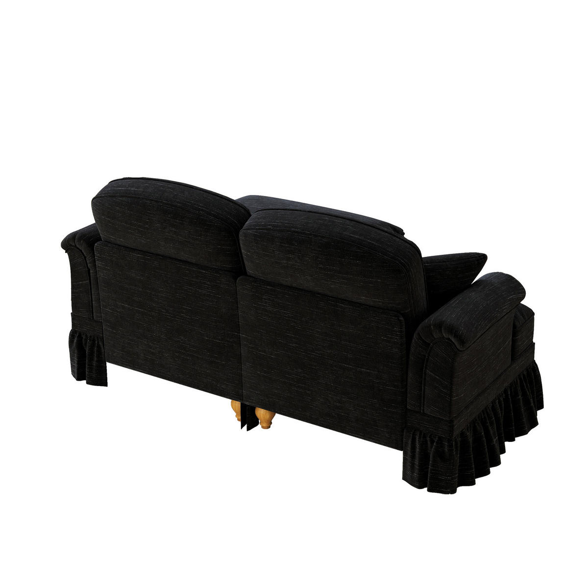 ECKSOFA 194/140/93 cm schwarz aus Chenille mit abnehmbarem Rüschenrock und beweglichem Hocker - Schwarz, Textil (140/194cm) - OKWISH