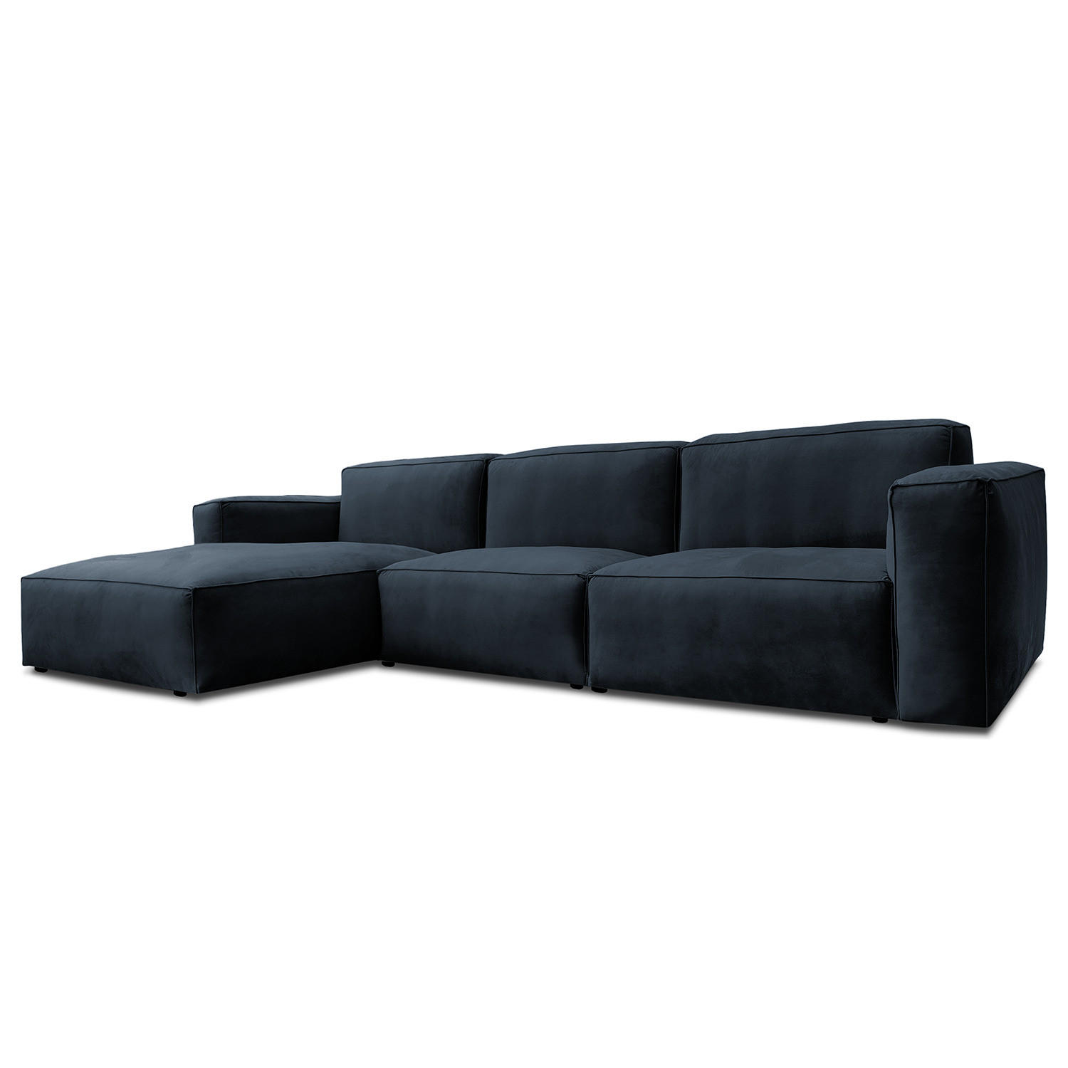 ECKSOFA mit Longchair - Schwarz/Dunkelblau, Kunststoff/Textil (345/170cm) - home24