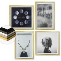 WANDBILDER 4er Set - 50x50 cm & 40x60 cm Goldrahmen - Waldnebel, Mond, Schädel, Frau - Goldfarben, Kunststoff (50/50cm) - ArtPrintCave
