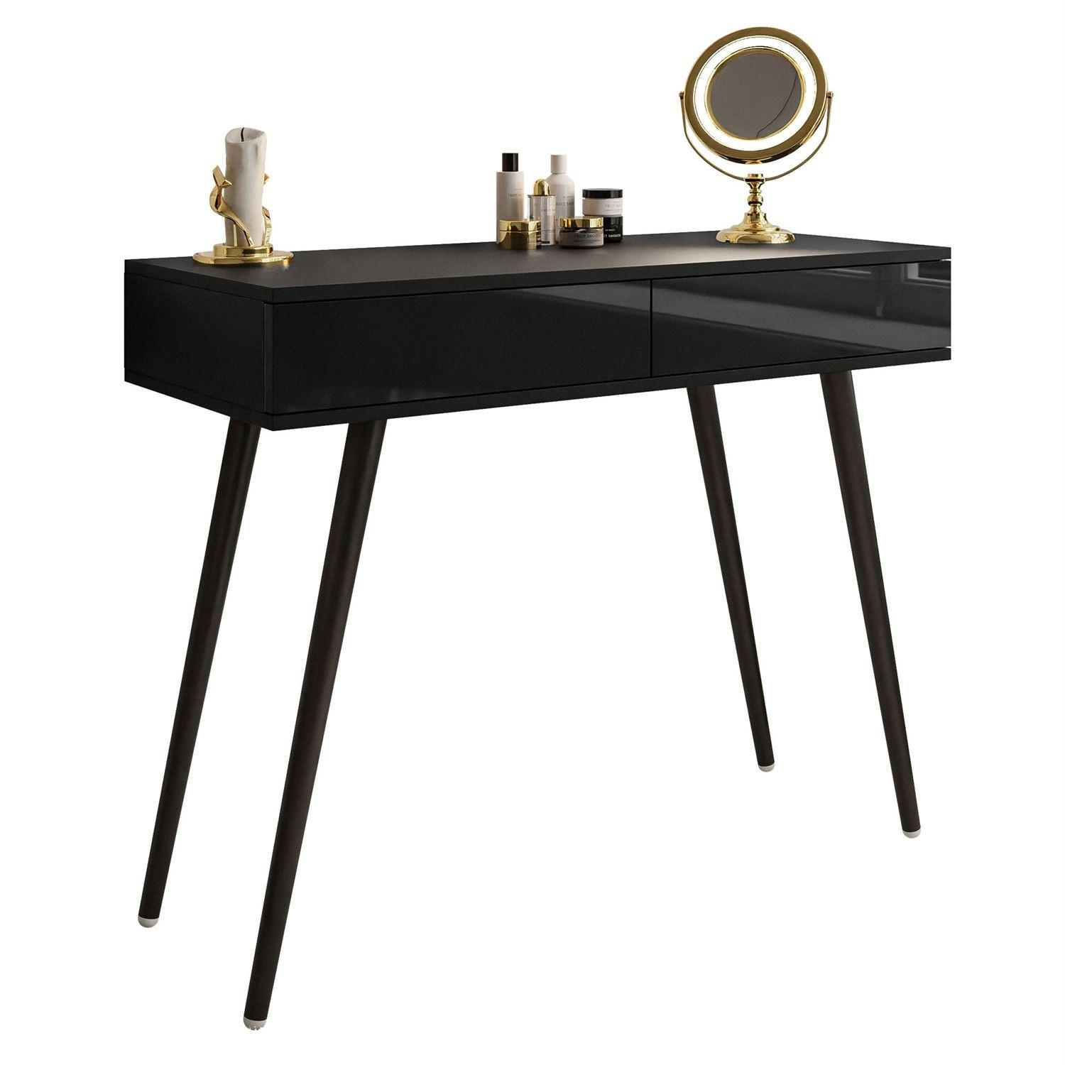 KONSOLE SIENNA LOFT mit Schubladen PUSH OPEN - Schwarz Hochglanz, Holzwerkstoff (100/81/42cm)