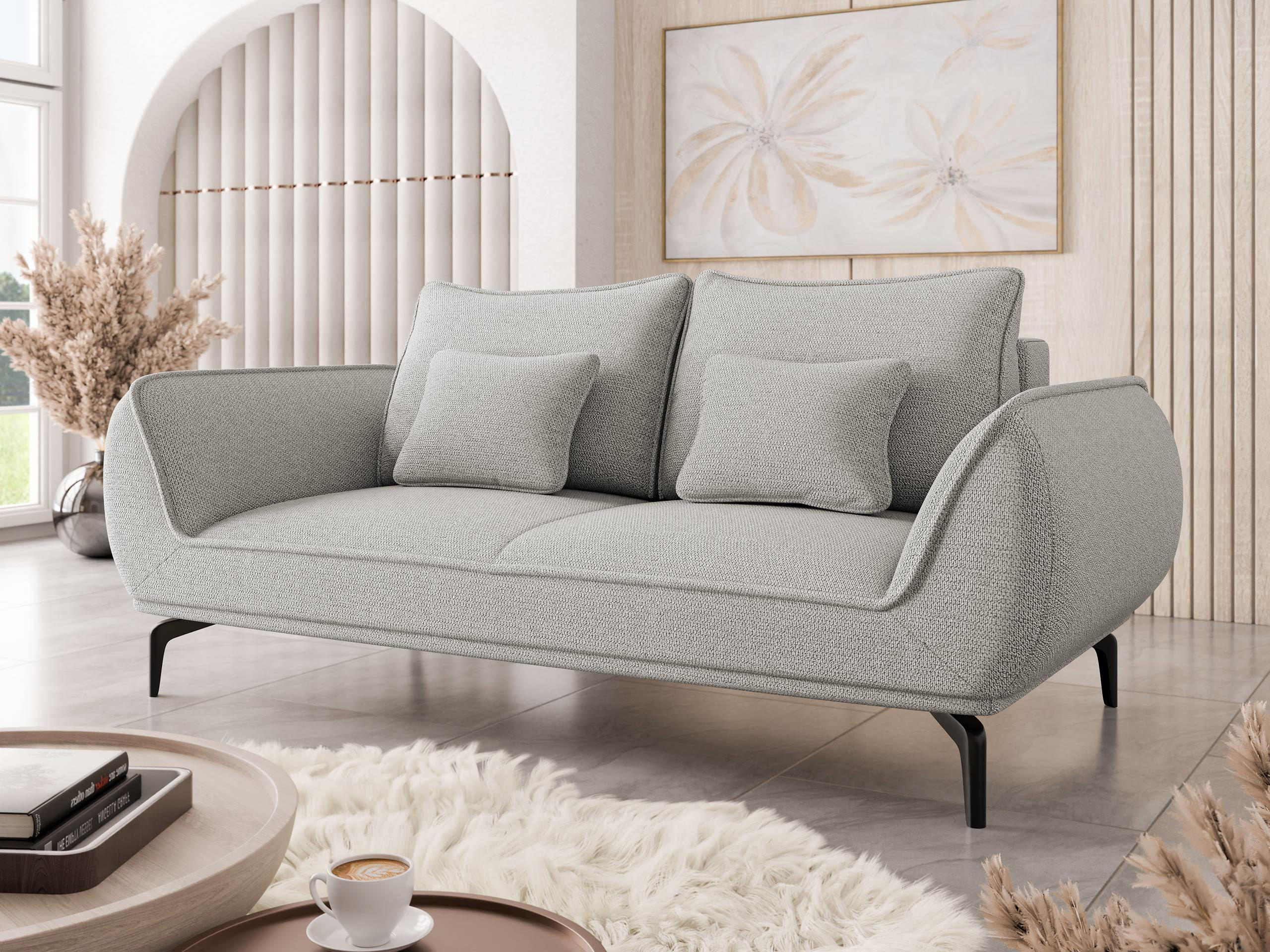 SOFA Cavo 2 - Hellgrau/Schwarz, Holz/Textil (208/86/118cm) - MIRJAN24