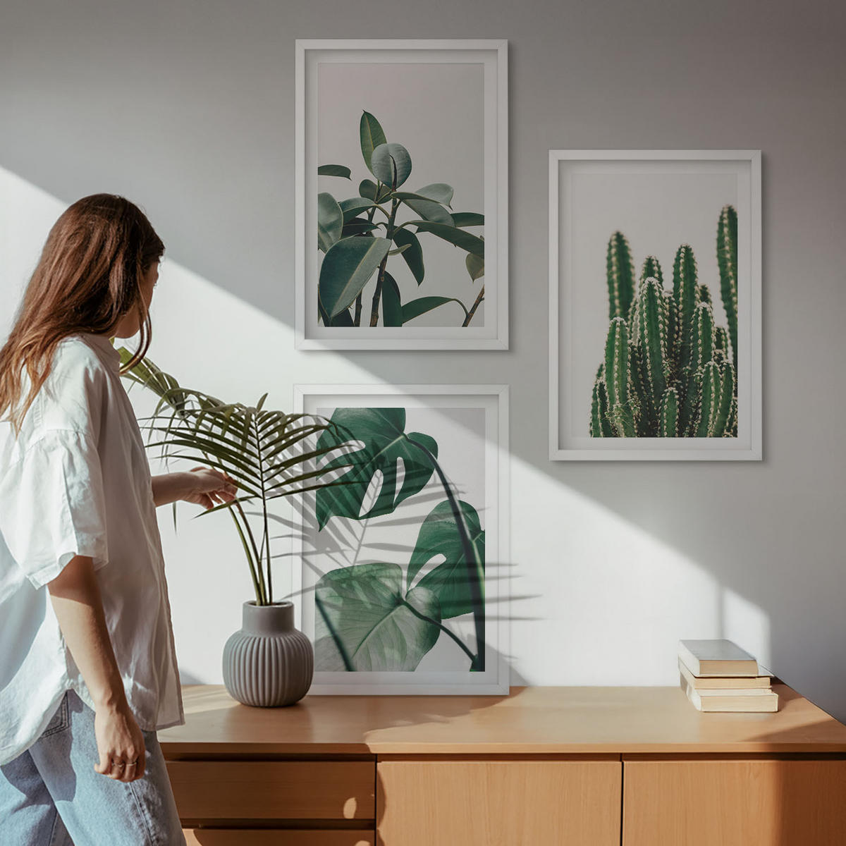WANDBILDER 3er-Set - 40x60 cm Weißer Rahmen - Tropische ästhetische Pflanzen - Weiß, Kunststoff (40/60cm) - ArtPrintCave