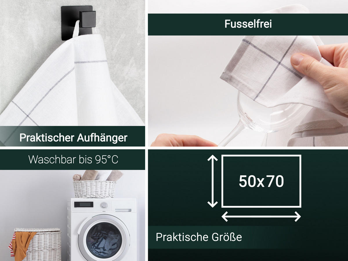 GESCHIRRTÜCHER, 5er-Set, 50x70 cm, 60% Baumwolle, 40% Leinen, Grau - Weiß/Grau, Textil (50/70cm) - Zollner